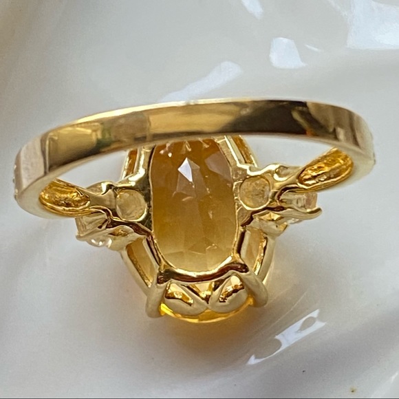 Large Real Citrine Faceted Oval & Topaz Ring Gold over 925 Silver Vermeil Size 7 - Picture 5 of 14